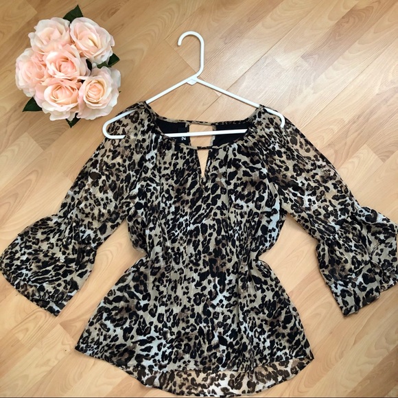 Iz Byer Tops - Glamorous Flowy Leopard Print Blouse With Ruffles